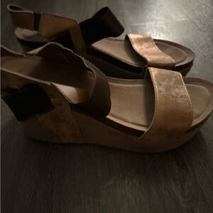Premise Brown and Tan Wedge Sandals